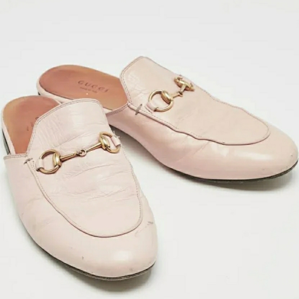 Gucci Women's Light Pink Leather Princeton Mules - Horsebit Gold Hardware